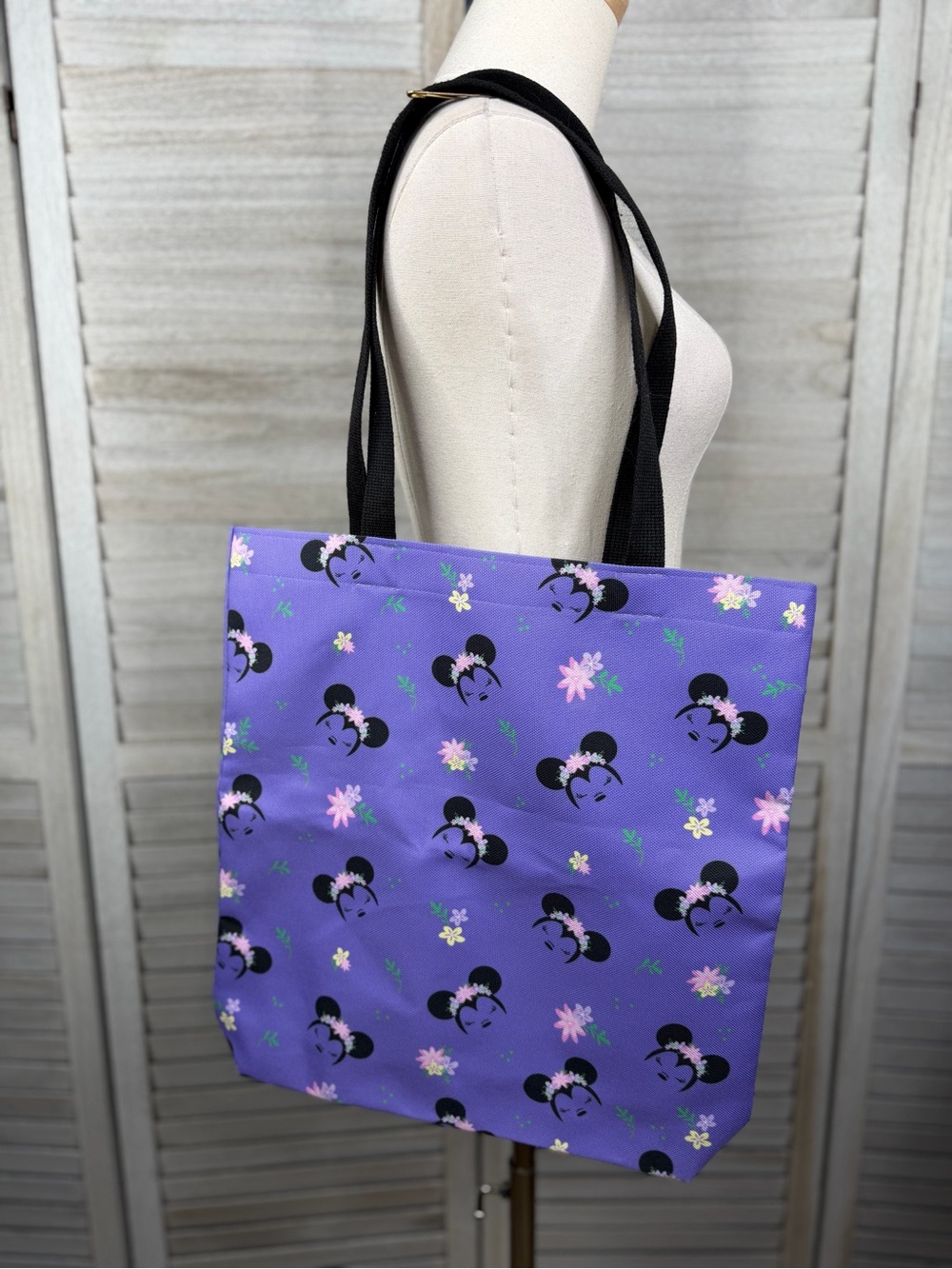 DISNEY Minnie Mouse Purple Floral Print Tote Bag-OS